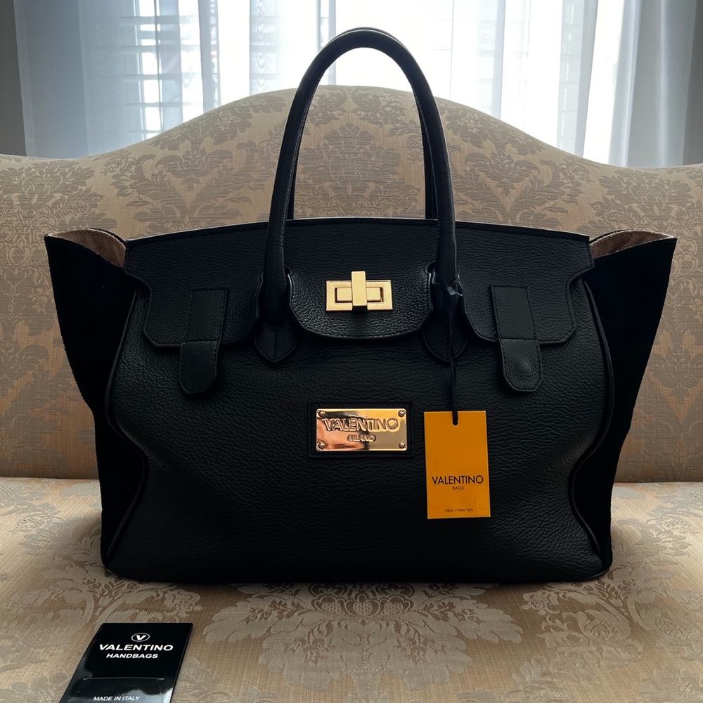 NWT …Gorgeous Valentino  Black Suede with Caviar Leather Handbag